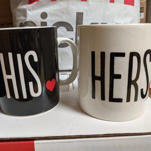 His & Hers mug set with hearts